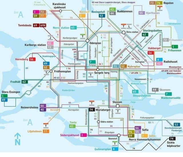 Plan des stations bus de Stockholm