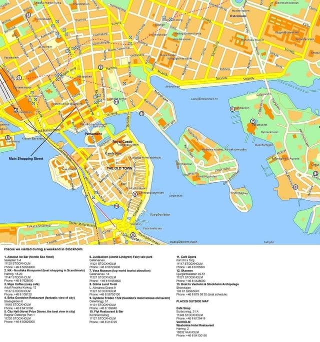 Plan du centre ville de Stockholm