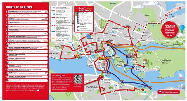 Plan du Hop On Hop Off bus tours de Stockholm