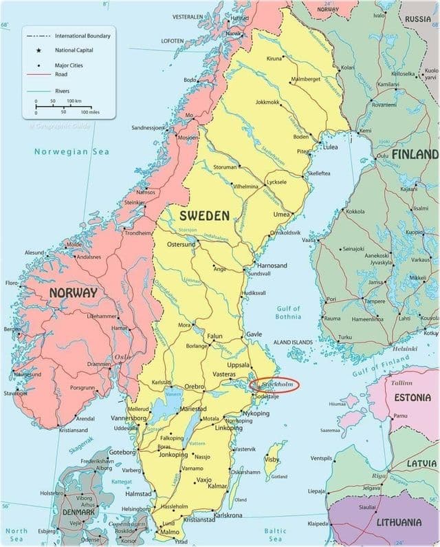 Ville de Stockholm sur la carte de Sweden