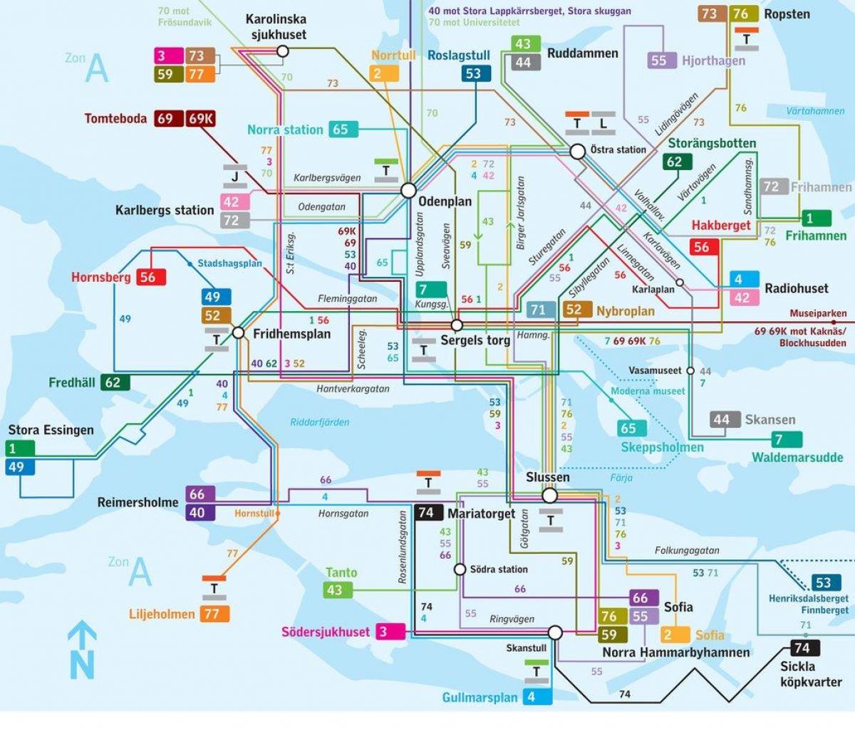 Plan des stations bus de Stockholm