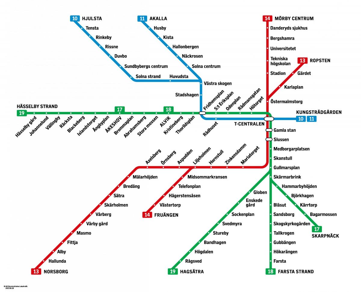 Plan des stations de metro de Stockholm